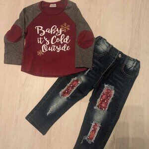 Baby It's Cold Outside Denim Pant Set